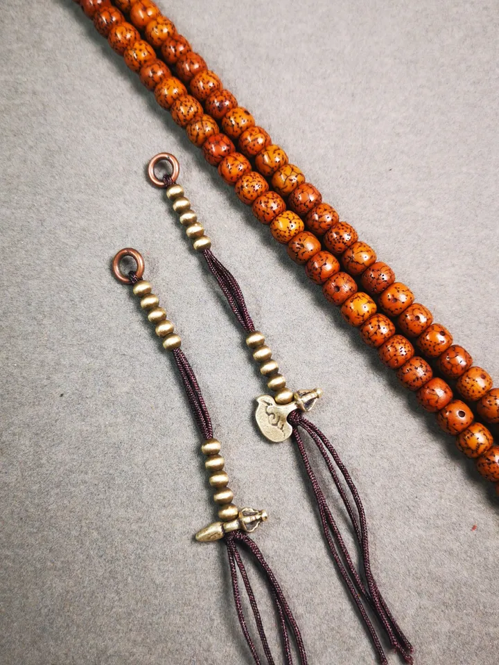 Gandhanra Handmade Tibetan Buddhist Mala Counters,Prayer Bead Counters,with Kartika and Kila Pendant,Made of Brass,Small Size 4mm