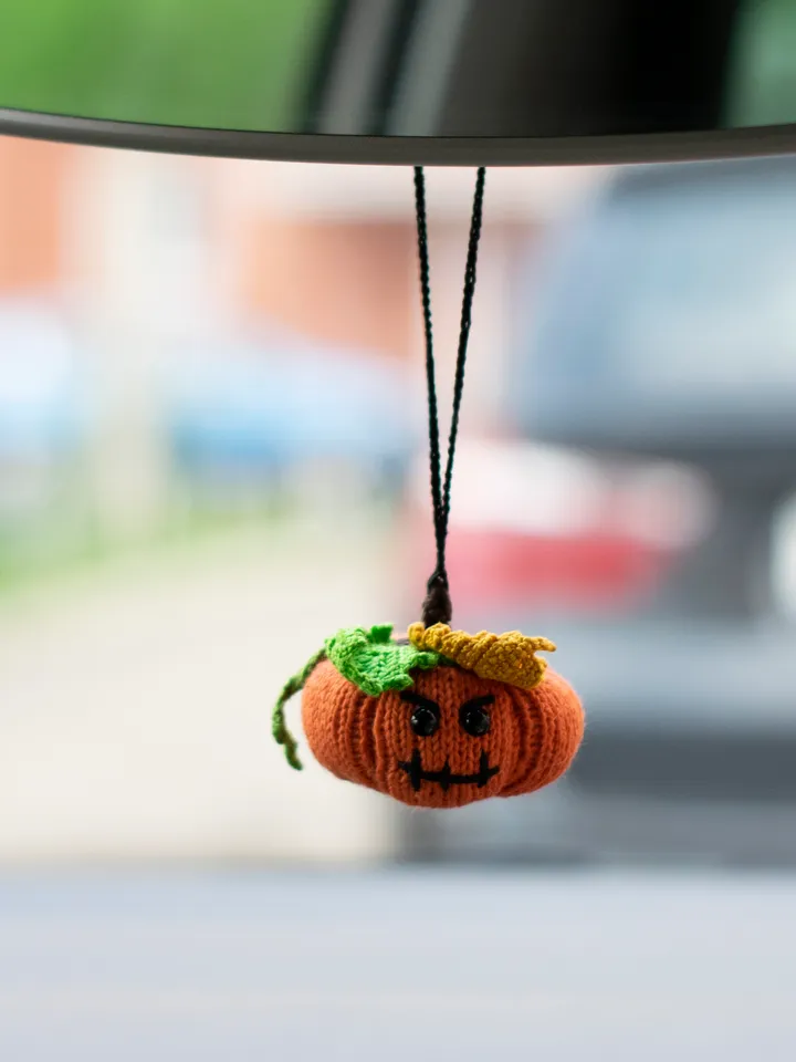 Stuffed pumpkin car accessory for women for Halloween, car boho decoration, rear view mirror charm, crochet car pendant
