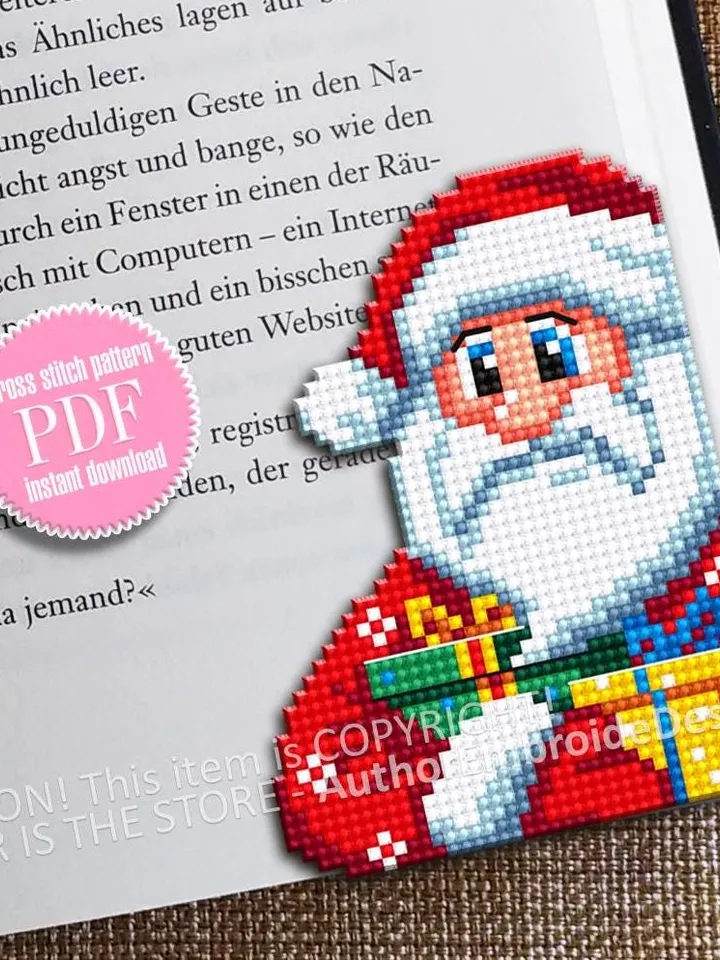 Christmas corner bookmark cross stitch pattern PDF download Santa cross stitch chart, Christmas bookmark pattern digital PDF, New year #B391