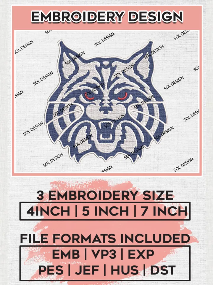 Arizona Wildcats Mascot Embroidery Designs, NCAA Logo Embroidery Files, NCAA Arizona Wildcats Logo, NCAA Embroidery Designs, Machine Embroidery Designs, Digital Download