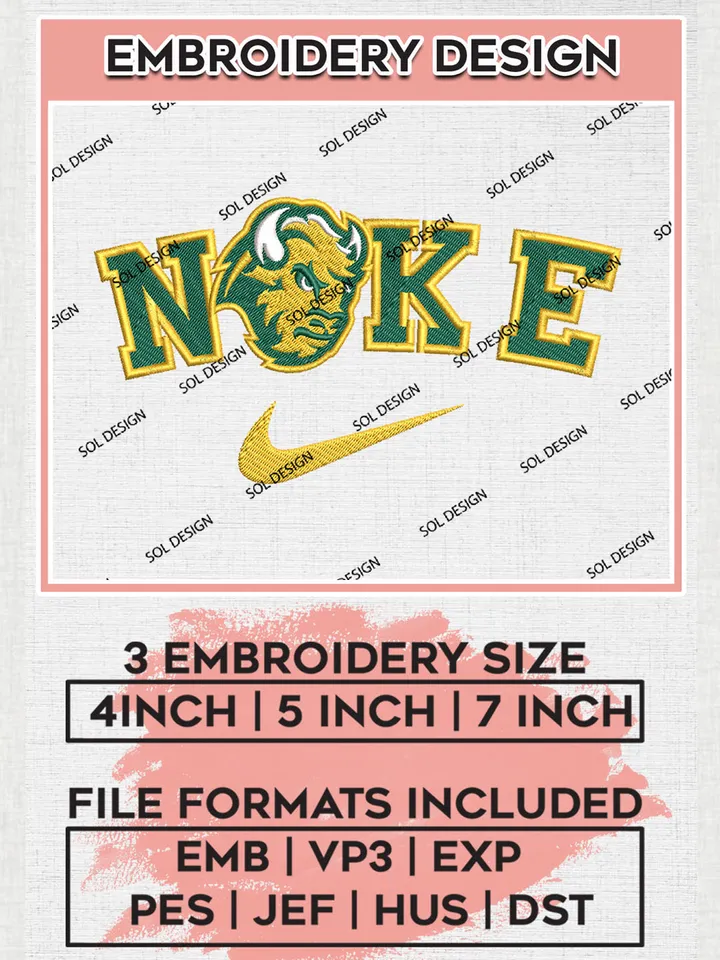 Nike North Dakota State Bison Machine Embroidery Design, NCAA North Dakota State Bison Embroidery Design files, NCAA Embroidery Designs, NCAA Machine Embroidery Designs, Digital Download