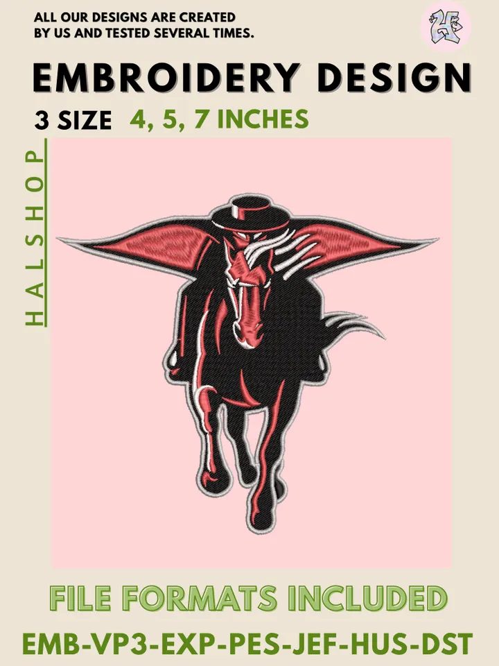 Texas Tech Red Raiders Logo Embroidery Design – NCAA College Team Machine Embroidery File 🏈❤️