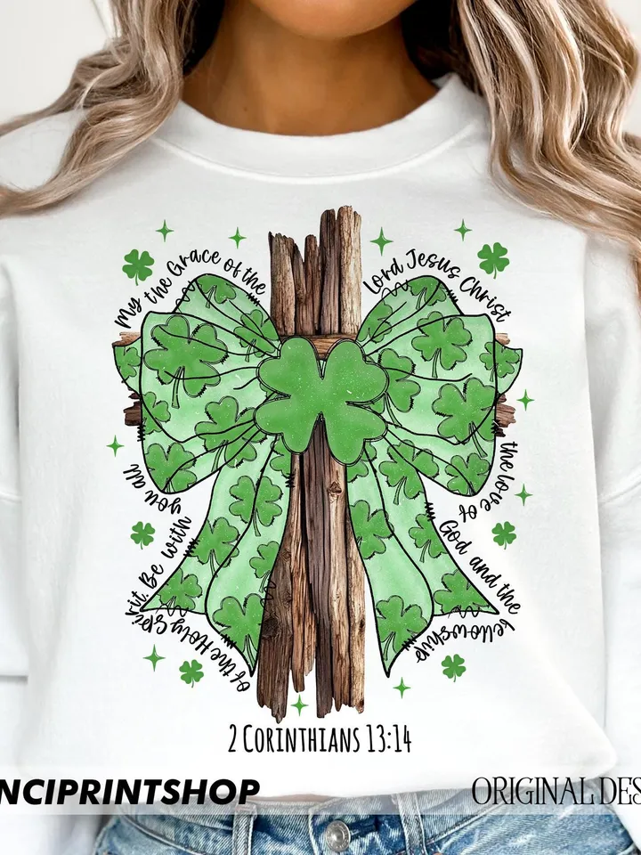 St. Patrick's Day png, Shamrock Holy Trinity - 2 Corinthians 13:14, St. Patrick's Coquette Bow png, St. Patrick's Day Bible Verse png files