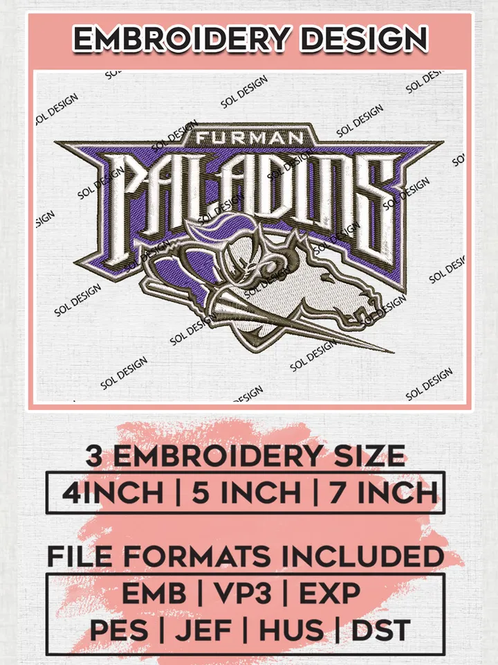NCAA Furman Paladins Team Logo Embroidery Design Files, NCAA Furman Paladins Machine Embroidery, NCAA Teams, 3 sizes, NCAA Machine embroidery designs, Digital Download