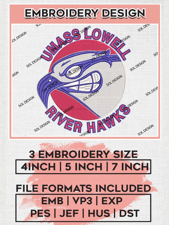 UMass Lowell River Hawks College Football Team Logo embroidery designs, NCAA UMass Lowell River Hawks Logo Machine embroidery files, NCAA Team Logo embroidery designs, NCAA Game Day Machine embroidery designs, Digital Download