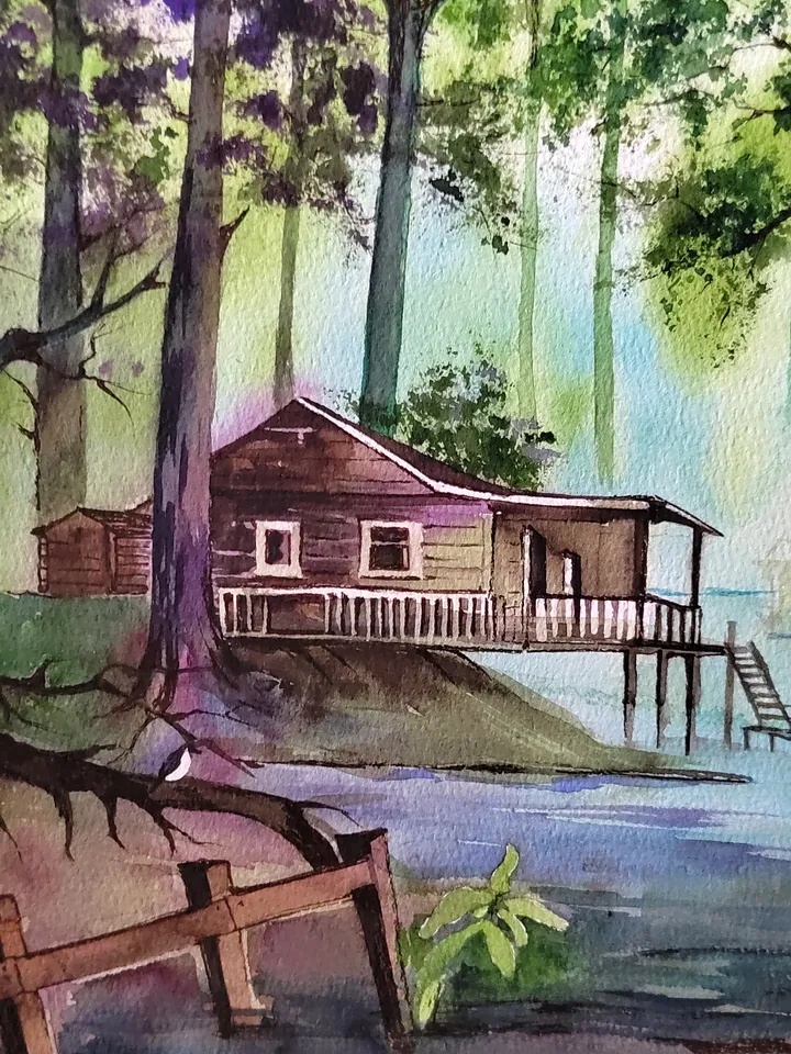 Original Watercolor Painting Forest Landscape Art Fairy Place Artwork 30x40 cm by SoftWaves