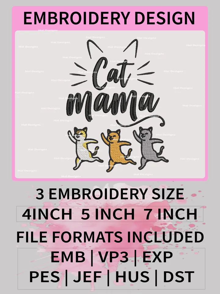 Cat Mama Embroidery Designs, Mama Machine Embroidery Design, Mother's Day Embroidery Design,Embroidery Machin