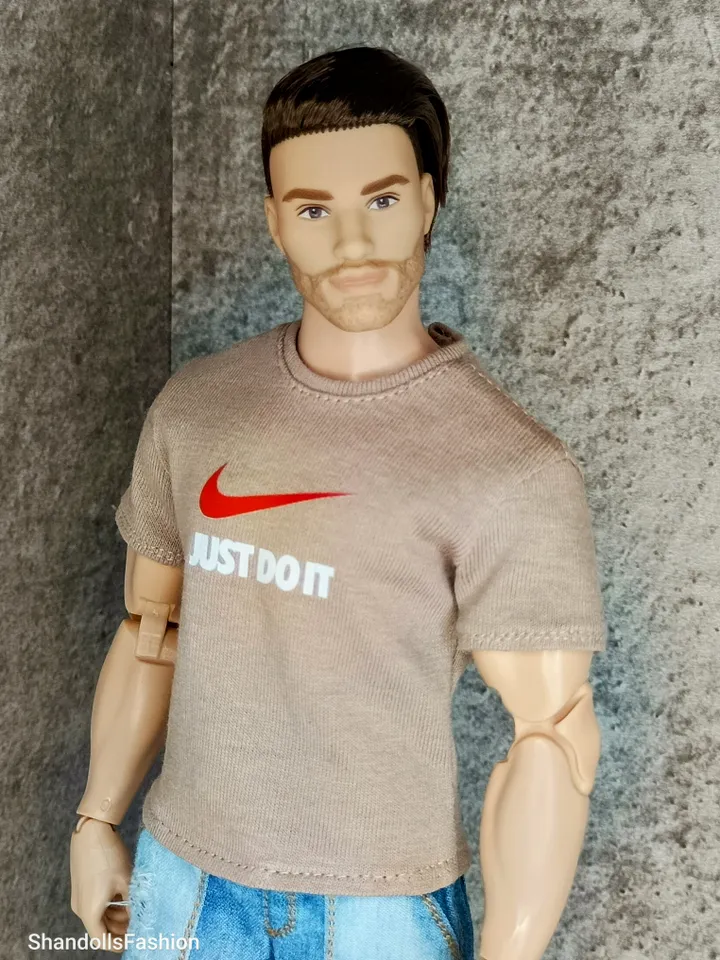 Beige Sports T-Shirt with Print for Ken and Ken the Athlete and other similar dolls