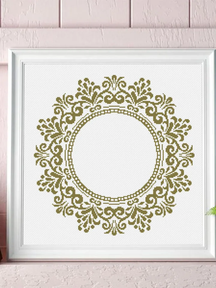 Monogram mandala cross stitch pattern PDF download, Round floral frame cross stitch, Mandala wreath cross stitch chart, Mandala border #Y9