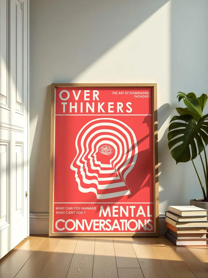 Overthinkers Wall Art Digital Print Retro Style Creativity Poster Eclectic Printable Artwork Trendy Room Decor Instant Download Red White
