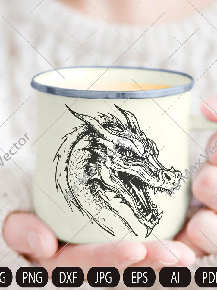 Dragon SVG, Dragon face , Tribal Dragon SVG, Dragon Tattoo svg, Dragon Silhouette, Dragon Vector, Dragon Clipart, Cut File ,Dragon logo