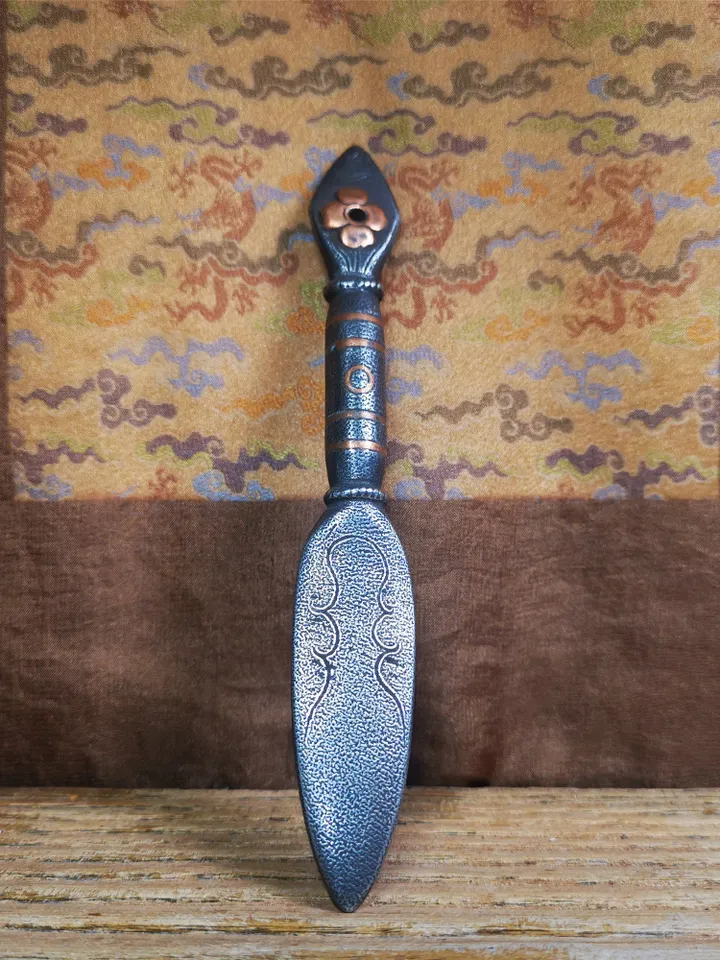 Gandhanra Handmade Tibetan Buddhist Ritual Implement - Kila -Dorje Phurba,Made of Cold Iron inlaid with Copper,5.5"