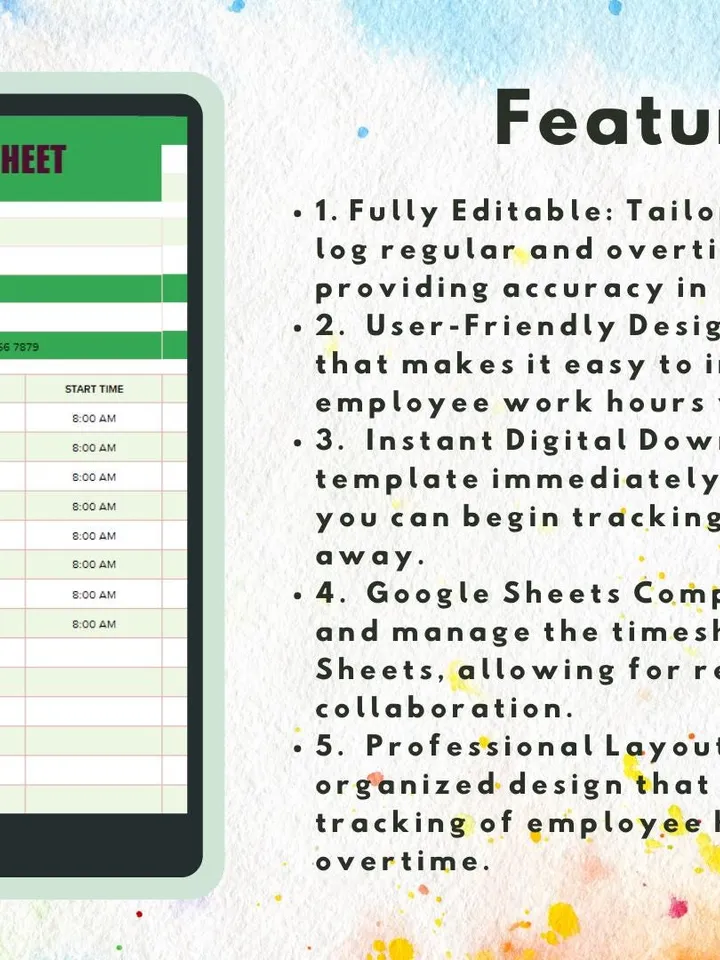Editable Overtime Timesheet Template | Easy to Use Digital Download | Google Sheets Template for Employee Work Hours