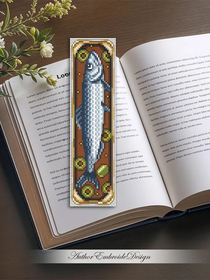 Sardine bookmark cross stitch pattern PDF download Canned sardine with olives cross stitch chart, Funny bookmark pattern digital PDF #B438