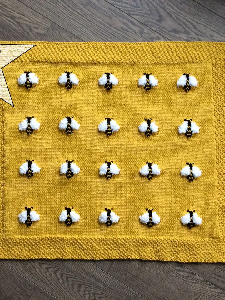 KNIT KIT - Fuzzy Bee Baby Blanket, DIY Knit Baby Blanket, Baby Gift, 1 Size