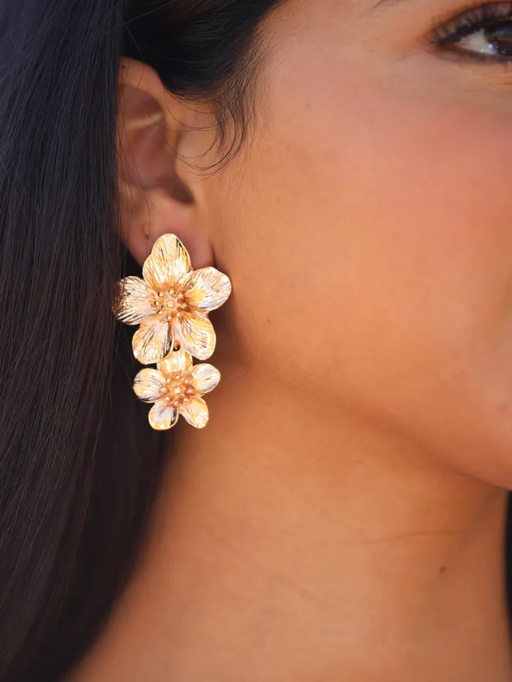 Boho Wedding Earrings, Champagne Gold Wedding Earrings, Statement Wedding Earrings, Chandelier Statement Bridal Earrings, Floral Jewelry