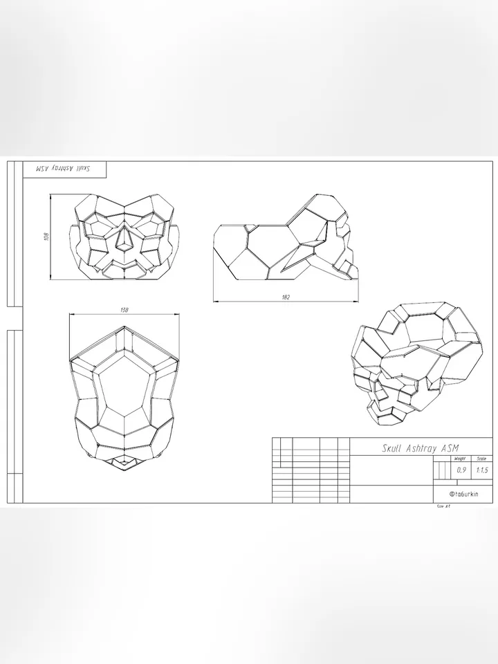 Welding Project Plans Drawings Skull Ashtray (DXF, PDF)