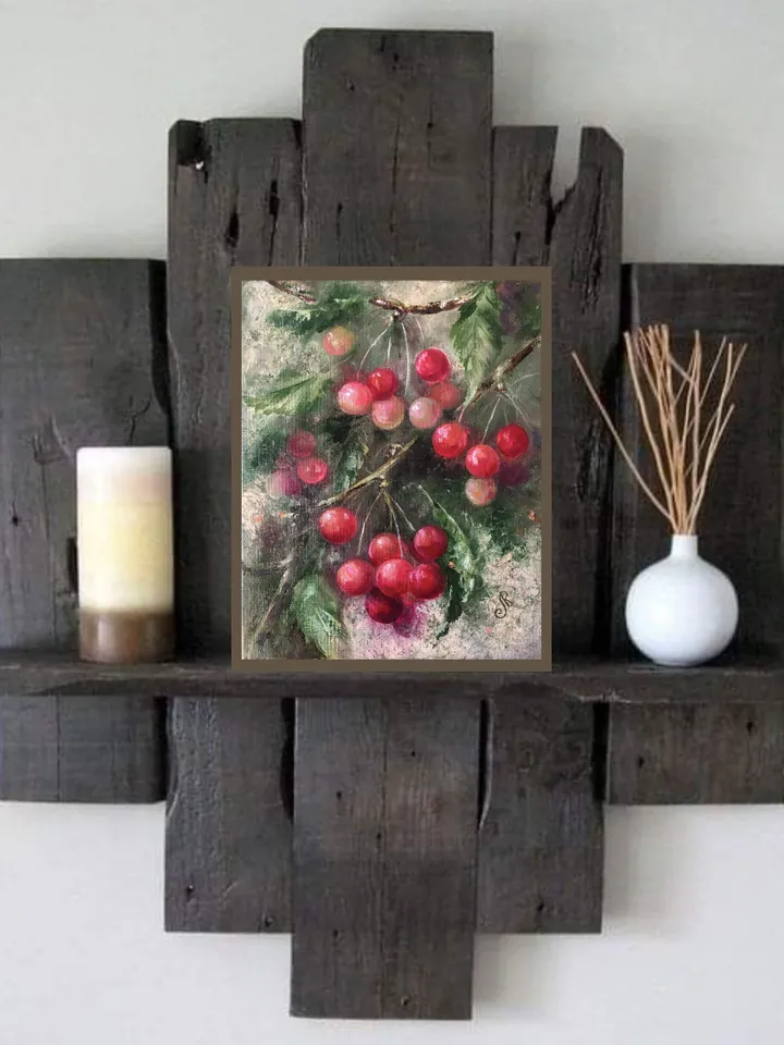 Cherry Painting Original Fruit Oil Painting Kitchen Still life Painting