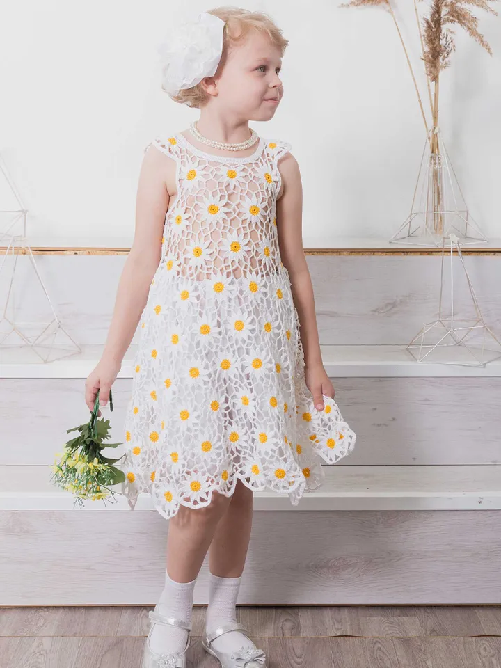 Floral Crochet Dress Pattern – Chamomile Dress for Girls