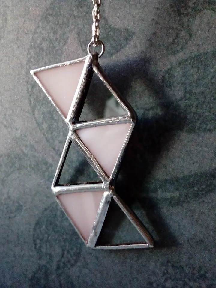 Glass geometric pendant, Origami pink necklace, triangular necklace, stained glass cute necklace, transparent pendant