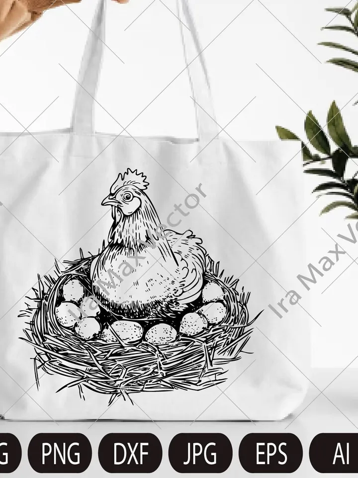 Hen Laying  Eggs in a Nest, Funny hen, Chicken Clipart, Instant Digital Download SVG EPS PNG pdf ai dxf jpg ,Cut Files