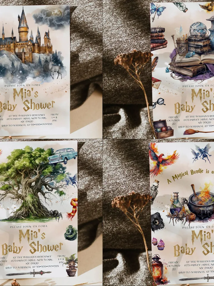 Wizard Baby Shower Bundle; Magic School Baby Shower Invitation Bundle; Wf55