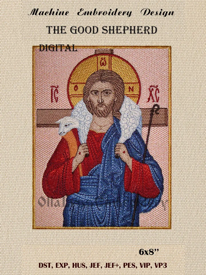 Jesus Christ icon The Good Shepherd embroidery design