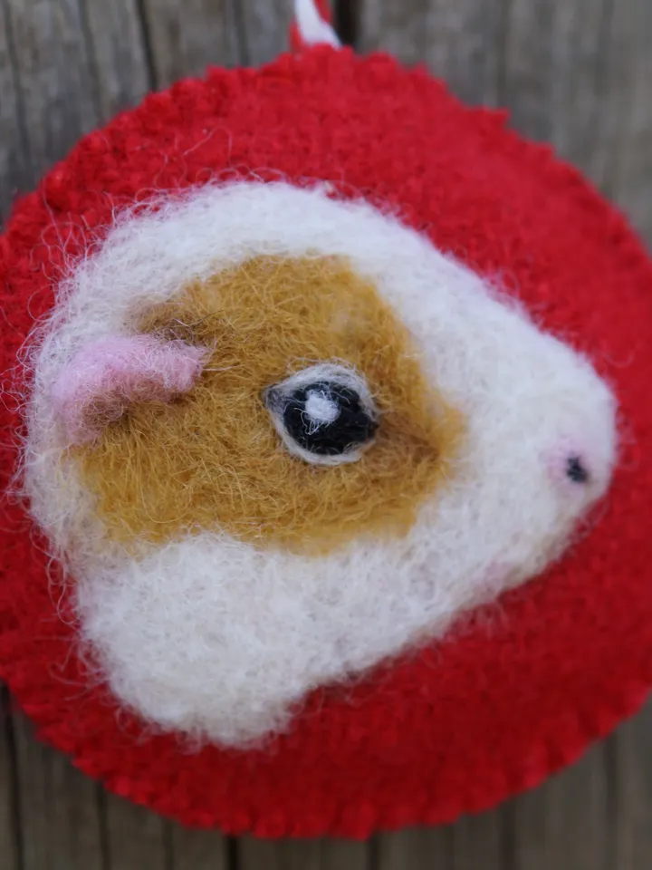 Guinea pig wool Christmas ornament, pet portrait, needle felted guinea pig, ships from the USA