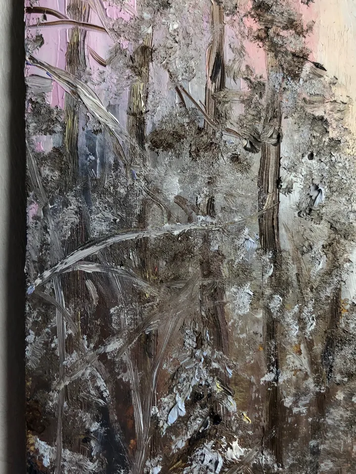 In the winter forest original oil painting hand painted modern impasto painting wall art 6x9 inches