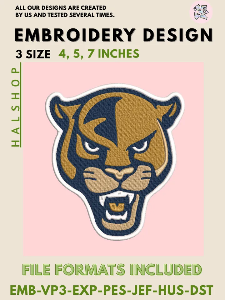 NCAA Florida International Panthers College Team Logo Embroidery Design – Classic Round Pattern, Machine Embroidery Files, Digital Instant Download