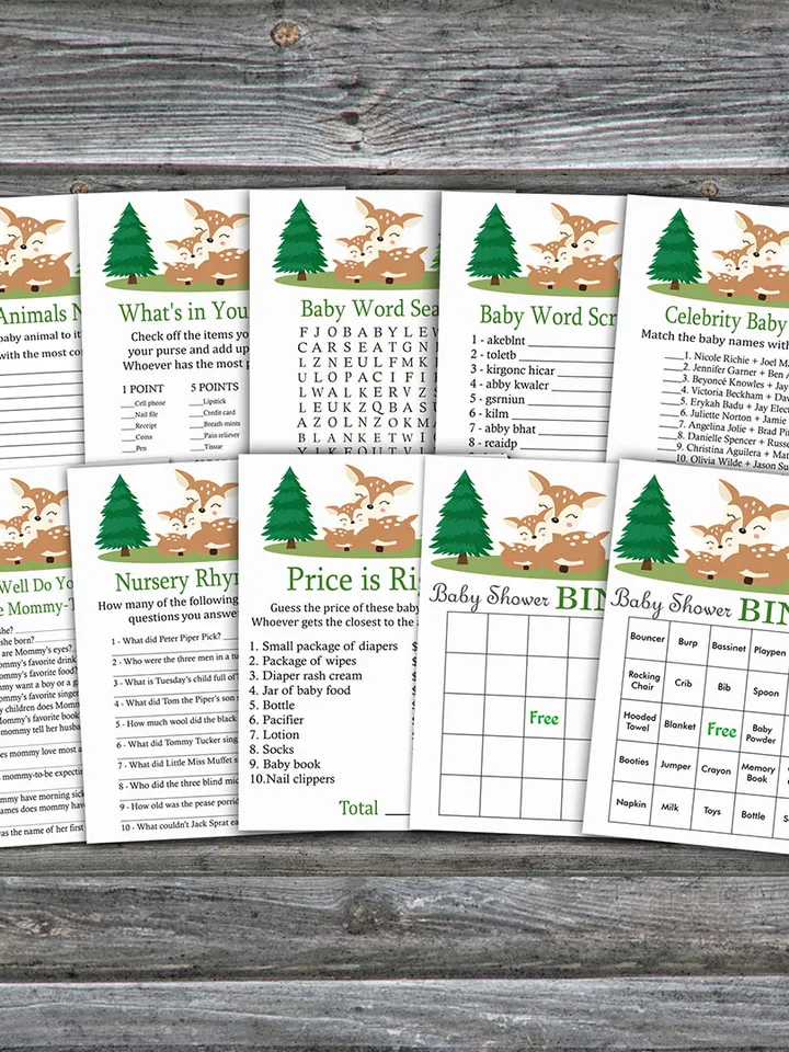Cute Deer baby shower games bundle,Woodland animals Baby Shower games package,Fun Baby Shower Games,9 Printable Games277