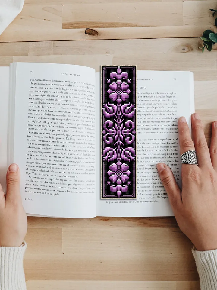 Floral ornament bookmark cross stitch pattern PDF download Modern Handmade bookmark digital PDF, Purple flowers cross stitch chart #B134