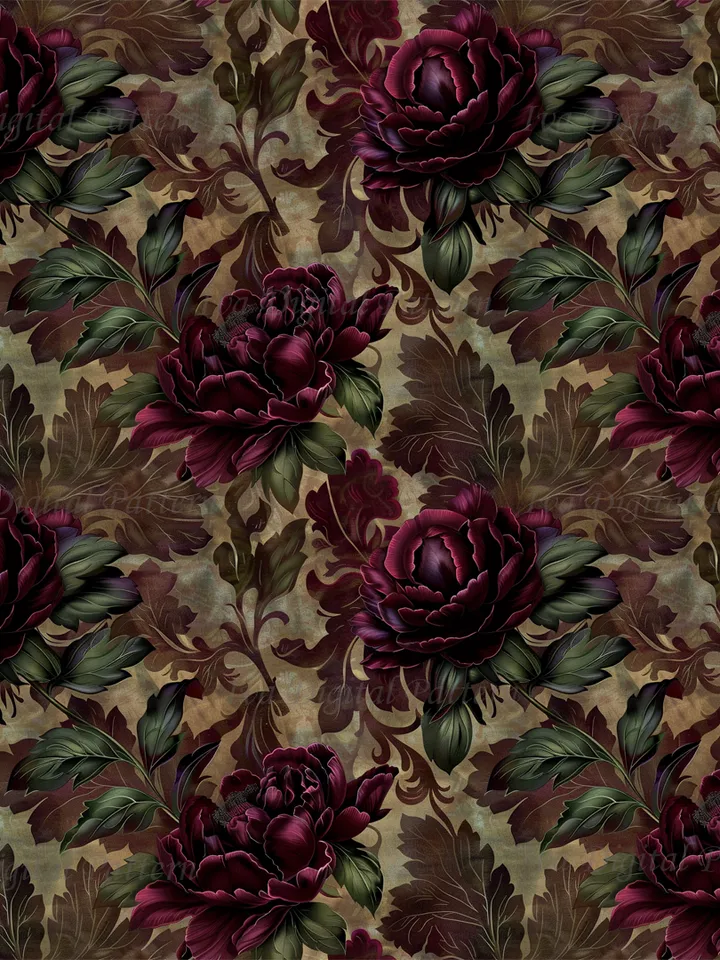 Vintage Gothic seamless pattern, repeating red peony flowers ,dark abstract floral pattern, style renaissance, digital paper, commercial use