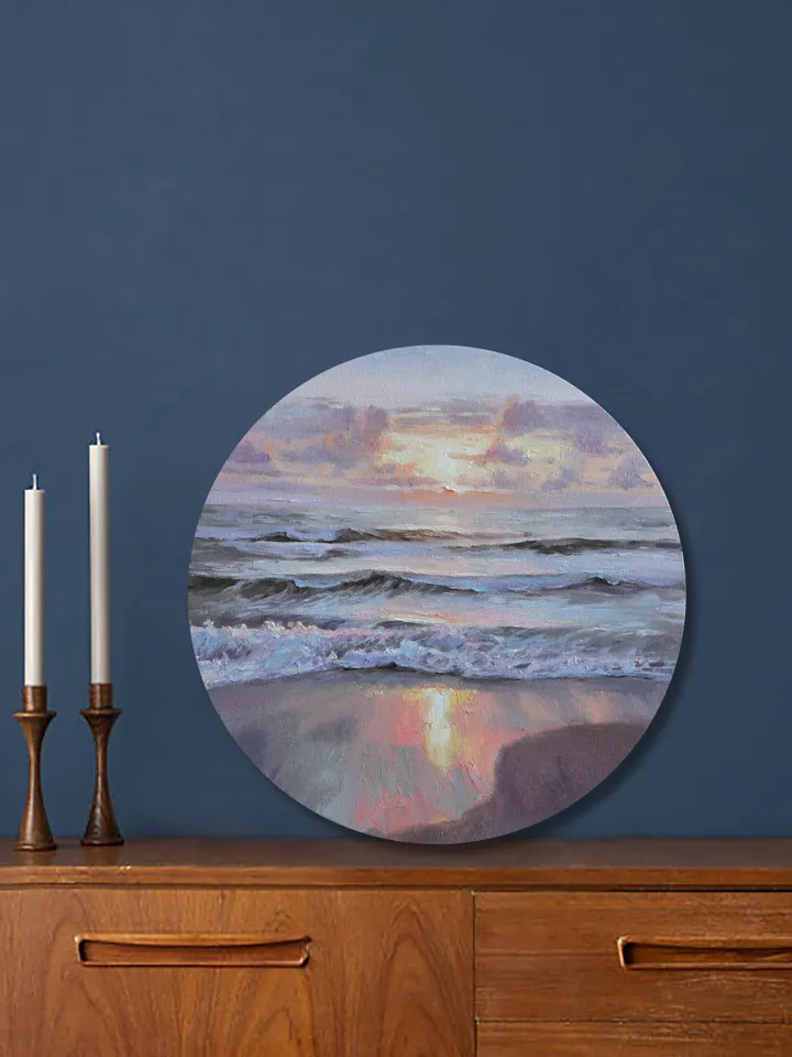 Seascape Oil Painting Sunset on the Sea Round Painting