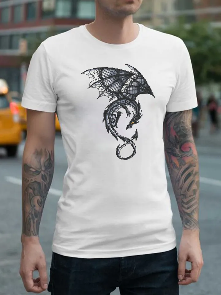 Dragon cross stitch pattern download PDF Fantasy animal cross stitch chart, Blackwork patterns Dragon embroidery PDF, Gothic home decor #D12