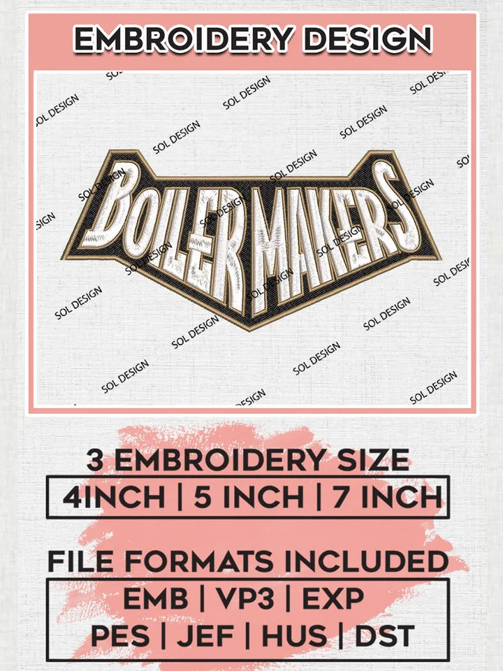 Boilermakers NCAA Football Team Word Logo Embroidery Design Files, NCAA Purdue Boilermakers Machine Embroidery, NCAA Teams, 3 sizes, NCAA Machine embroidery designs, Digital Download