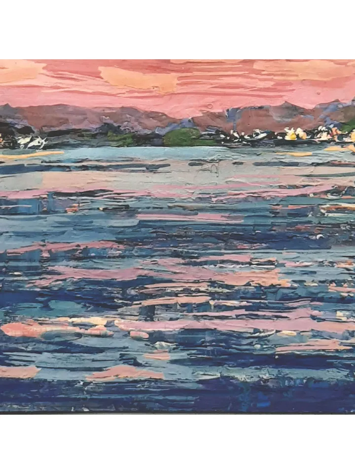 Seascape at Pink Sunset 5x7" ORIGINAL ARTWORK Impressionist Small Painting Signed by artist Marina Chuchko