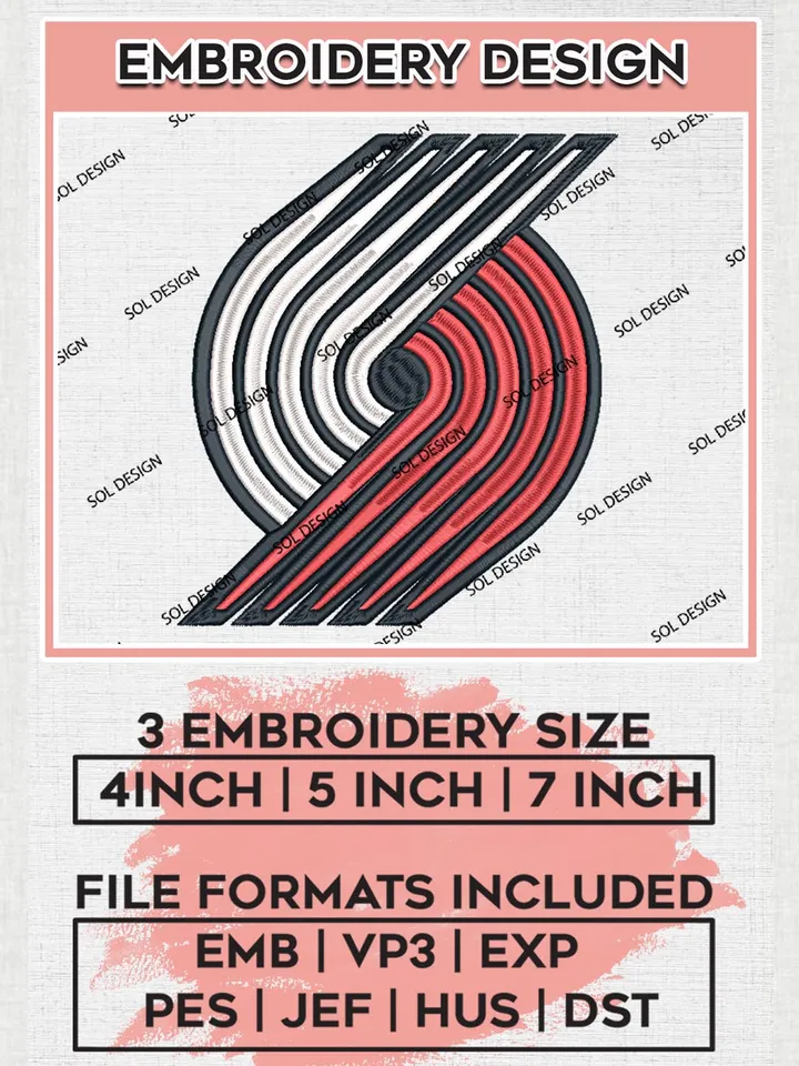 Portland Trail Blazers Logos Embroidery Design Files, NBA Blazers Embroidery Design, NBA Machine Embroidery Designs, NBA Embroidery Designs, Digital Download