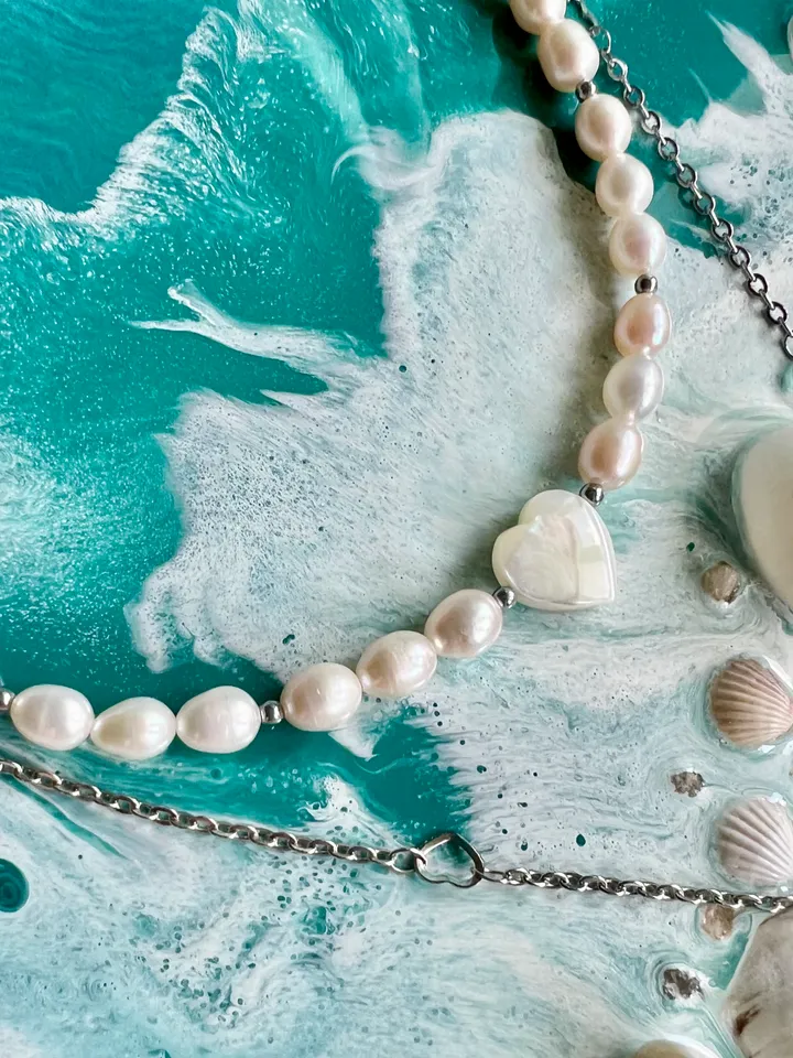 Pearl Set Choker and Earrings Pendants ICY HEART
