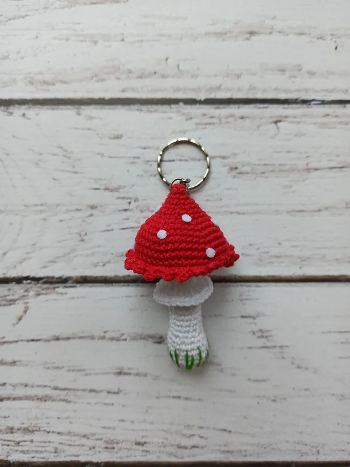Crochet keychain mushroom, crochet car hanging