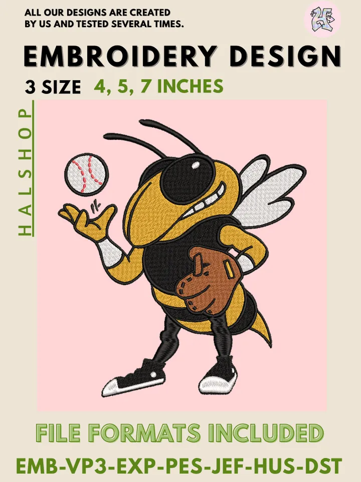 NCAA Georgia Tech Yellow Jackets College Mascot Logo Embroidery Design – Classic Round Pattern, 3 Sizes Machine Embroidery Files, Digital Download