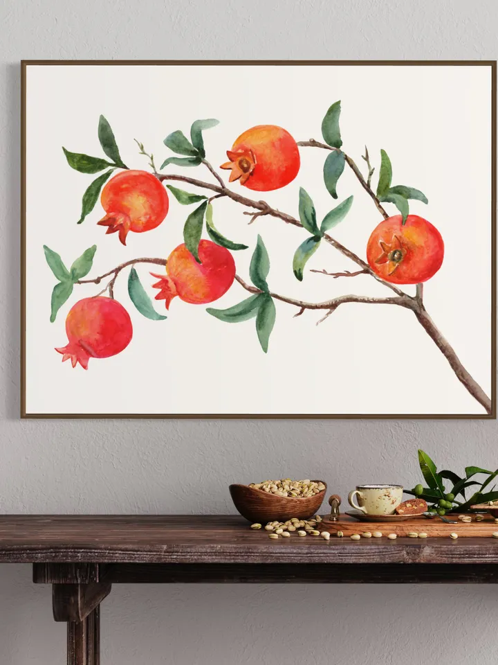 Pomegranate Tree Watercolor Painting Art Print ,Fruit Art Print ,Rustic Kitchen, Kitchen Artwork ,Botanical Print Tree Artwork,Red Art Print
