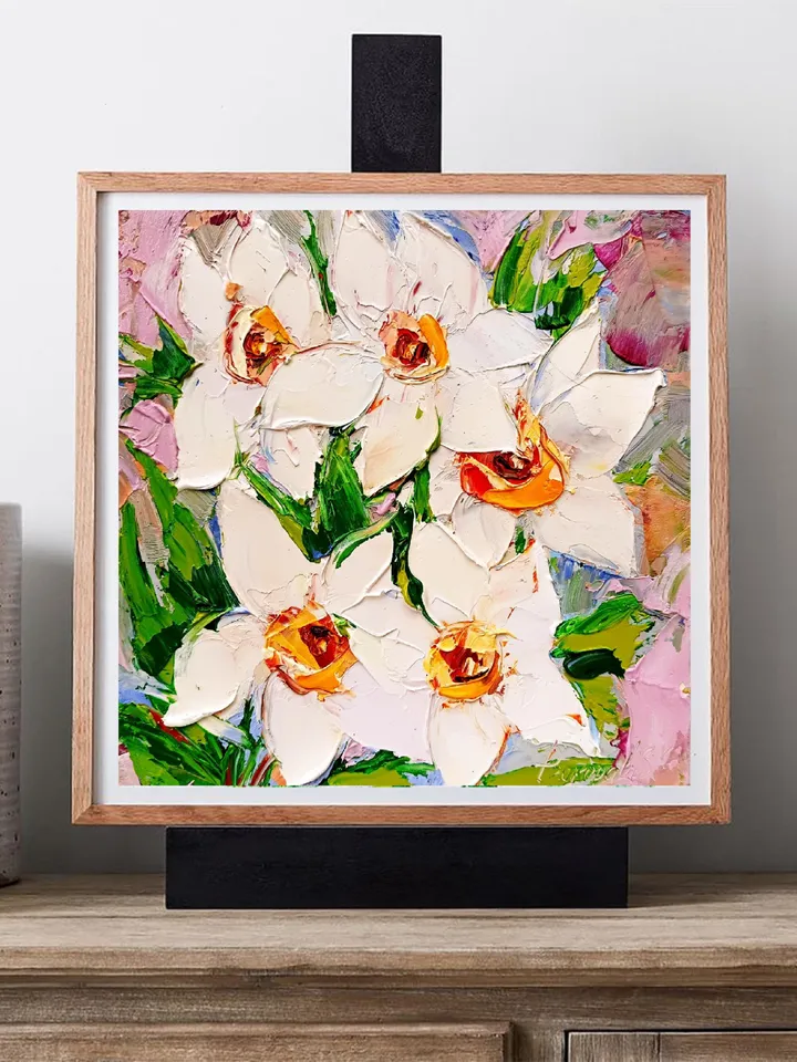Daffodils Painting Impasto Original Art Flower Oil Painting Small Artwork Spring Flower Impressionist Art Gifts by ArtProkopaloSv