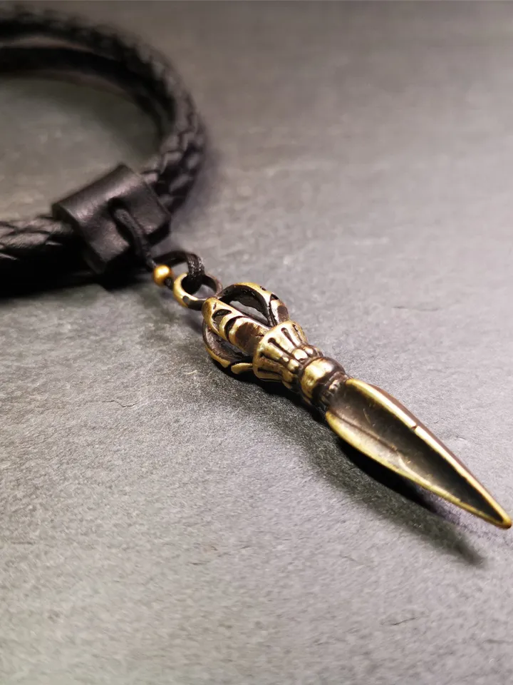 Gandhanra Handmade Tibetan Amulet Necklace,Kila(Dorje Phurba) , Trantic Buddhism Ritual Implement Pendant,Made of Brass,1.96&quot;