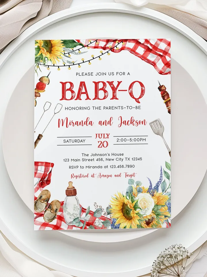 Baby-Q Baby Shower Invitation, BBQ Baby Shower Invite, Backyard Baby Shower, BBQ Party Baby Sprinkle Invitation, Editable Template BBQ02