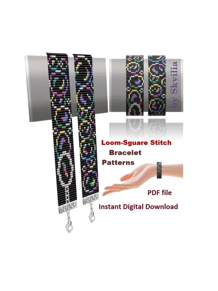 Soap bubbles Cuff Bracelet patterns, Loom-Square Stitch technique for Miyuki Delicas and Preciosa. Instant Download