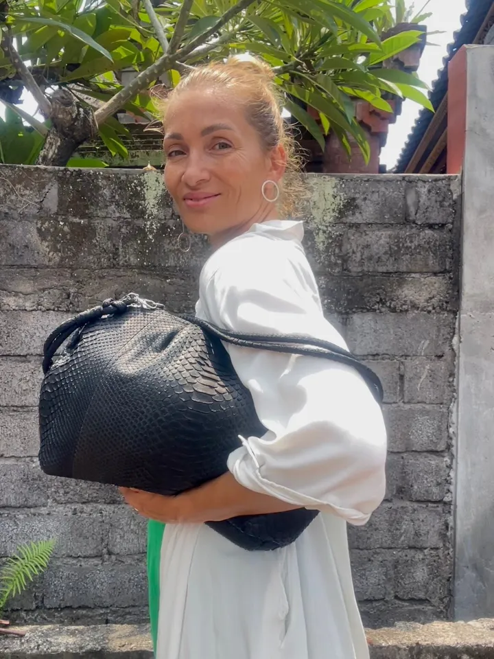 Genuine python skin black classy elegant bag / exotic leather bags / handmade designer purse