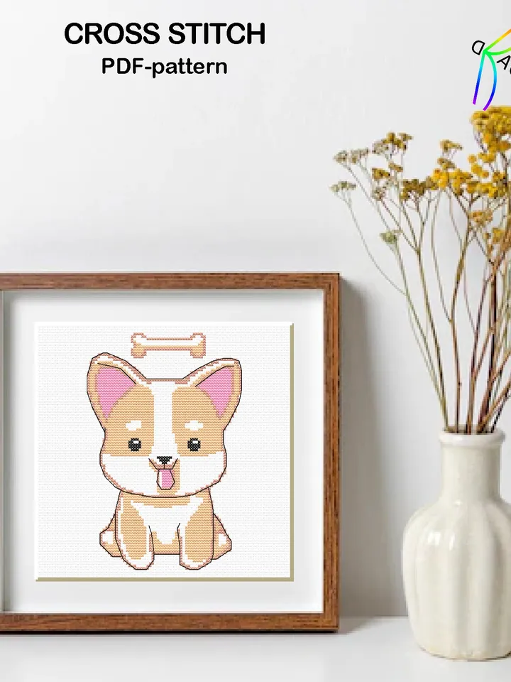 4 Cross stitch patterns / SET CORGI / Hand embroidery design Digital PDF file