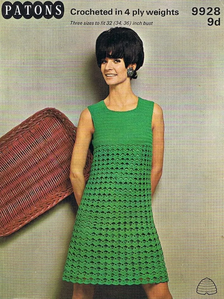 Crochet Dress Pattern , womens dress , mini dress, vintage instant download