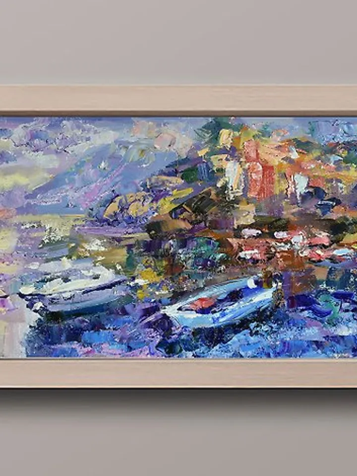 Italy Painting Landscape Original Artwork Riomaggiore Impressionism